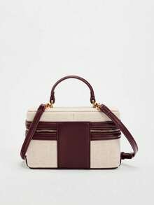 时尚小方盒包，手提包，单肩包，斜挎包，适合宴会，上班族，初中，高中，大学 - 米色 - 查看 4