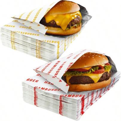 Retro Grease Proof Burger Wrappers Combo 100Pk. Insulated Pro Quality Bulk Hamburger And Cheeseburger Bags Are . Large Allergen Friendly BBQ Foil Paper Great Cooking Ply For Themed Party
