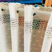 1 pieza Cortina para ventana pequeña de cafetería con bordado jacquard y calado, panel de cortina para puerta - Beis - Ver 10