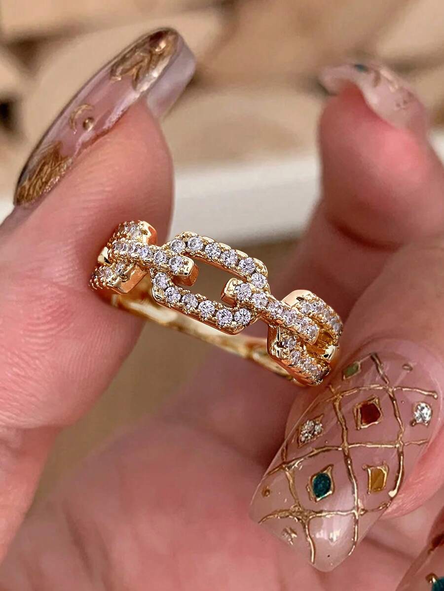 1pc 925 Sterling Silver Fashionable Personalized Semicircle Chain Ring, Suitable For Women's Daily Commute, Party And Other Occasions, High Quality, Exquisite Jewelry Gift - Gold - View 1