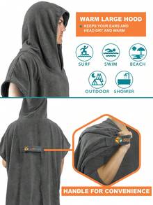 SUN CUBE Surf Poncho Changing Robe With Hood | Absorbent Quick Dry Microfiber Wetsuit Changing Towel With Pocket For Surfing Men Women (Black) - 灰色 - 查看 5