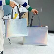 玫瑰金可重复使用购物袋购物手提袋带手柄亮面婚礼礼品袋大号礼品袋无纺布礼品包装袋婚礼生日派对礼品袋