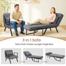 Convertible Single Folding Sofa Bed Sleep Chair W/ 6 Positions Adjustable Backrest - Dark Grey - View 2