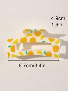 爪夹 4 件装 ABS 波西米亚水果桃柠檬香蕉橙色 UV 印花方形发夹，甜美光泽简约时尚日常发饰，适合春夏季、学校用品、大学 - 彩色 - 查看 3