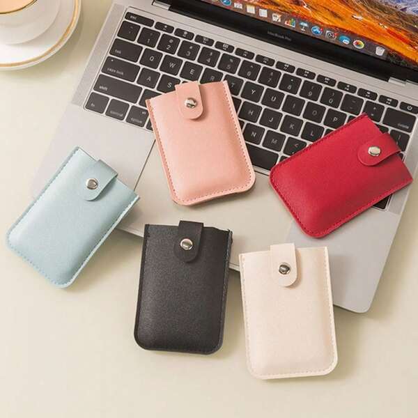 Laminated Concealed Pull-Out Business Card Case 5 Card Pockets PU Leather Slim ID Card Holder Men Women Mini Wallets