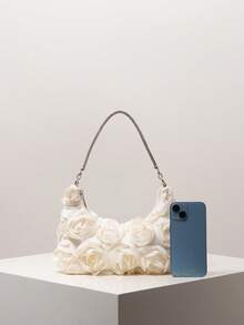 Túi đeo vai họa tiết hoa hồng thanh lịch, Túi hoa, Túi dự tiệc cưới, Túi dự tiệc, Phụ kiện dự tiệc, Túi xách nữ phong cách cao cấp, Đồ cưới, Túi xách nữ thanh lịch (Họa tiết có thể thay đổi) - Màu be - Xem 3