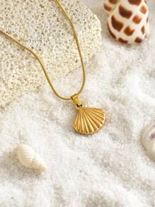 1 Peça Colar Elegante e Luxuoso com Pingentes em Forma de Tartaruga do Mar, Estrela-do-Mar e Concha, Banhado a Ouro 18K, Aço Inoxidável, À Prova D'água, Elegante e Versátil, Adequado para Mulheres
