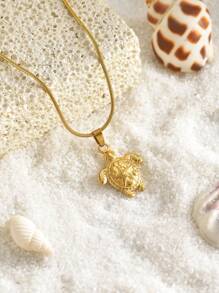 1 Peça Colar Elegante e Luxuoso com Pingentes em Forma de Tartaruga do Mar, Estrela-do-Mar e Concha, Banhado a Ouro 18K, Aço Inoxidável, À Prova D'água, Elegante e Versátil, Adequado para Mulheres