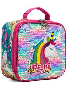 3 件可爱亮片滚动背包，适合男孩和女孩，适合小学背包，带午餐袋和笔袋，是送给男孩和女孩返校的最佳礼物（铅笔盒上的图案将随机发货） - 玫紅1048T - 查看 6