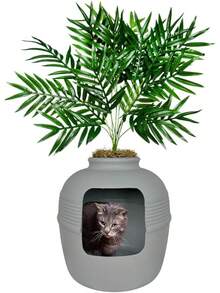 Good Pet Stuff, la Caja de Oculta, Plantas Artificiales y Caja de Cerrada para Gatos, Filtro ventilado y de Olor, fácil de Limpiar, Gamuza Negra - Gris - Ver 12