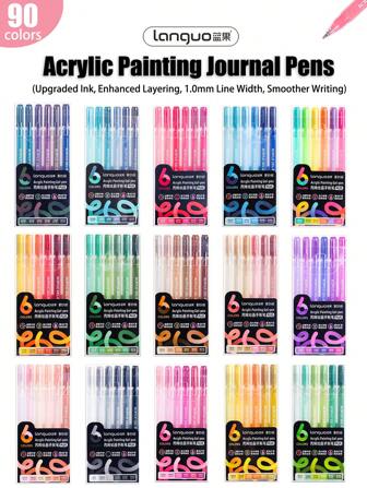 Languo 90-Color Acrylic Paint Markers - 1.0mm Fine Tip Gel Ink Pen, Blendable Vibrant For Rock/Glass/Wood DIY Craft Decor,Student Art Supplies,For School Supplies,Back To School