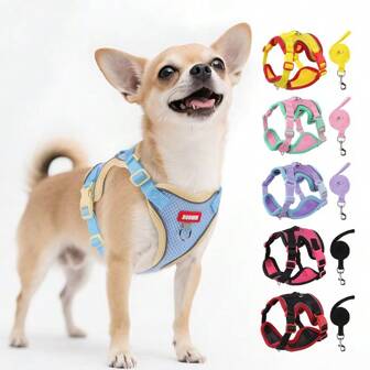 Pet Harness And Leash Sets Adjustable Harness For Small Dog Leash Color Splicing Breathable Pet Harness Out Walking Cat Dog Strap