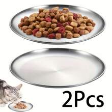 2 piezas/3 piezas Tazón plano para mascotas con borde ancho de acero inoxidable, bandeja de alimentación para perros y gatos pequeños de interior