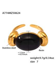 1pc Oval Resin Ring, Stainless Steel Fashion Personalized Ring, Women's Stainless Steel Ring, Women's Accessories, Summer Ring, Jewelry Gift, Beach Resort Ring