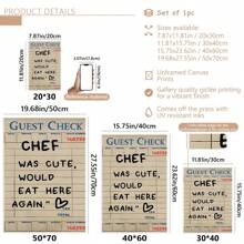 1pc Unframed Guest Check Fa Wall Art, Chef Is Lovely Would Eat Here Again, This Must Be The Place, Guest Check, Red Chef Art Prints, Posters Guest Check, Canvas Wall Decor For Living Room, Bedroom Posters,Wall Art,Room Decoration Stuff,Modern,Quotes(Optional Frame)