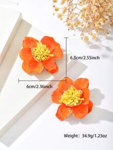 1 对优雅甜美清新花卉圈形耳环，高端复古山茶花耳环，橙色，适合女性度假和日常佩戴 - 橘色 - 查看 5
