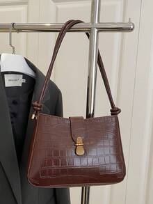 时尚锁扣腋下包，小众设计纯色迷你方形单肩斜挎包，女士斜挎包