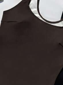 Women's Elegant Brown Beach Style Spaghetti Strap One-Piece Swimsuit