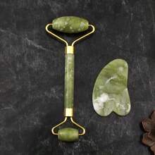 4-In-1 Jade Comb Add Natural Jade Roller Massager For Face Roller Gua Sha Jade Stone Face Massager Anti-Wrinkle Lift Facial Beauty Skin Care Tools,Beauty,Skin Care Products,Spa,Self Care,Skin Care Tools,Face Care,Esthetician Supplies,Massage,Face Massage Tool,Face Roller - Green - View 2