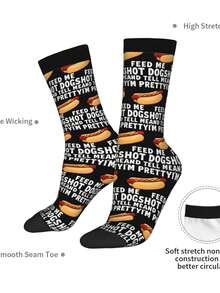 1 Pair Retro Feed Me Hot Dogs And Tell Me I'm Pretty 2 For Men & Women - 3D Digital Printed Athletic Socks, All-Season Comfort For Fitness, Hiking, Travel & Casual Attire - Matching Couple Gift For Birthdays, Weddings, Mothers Day - màu đen - Xem 7