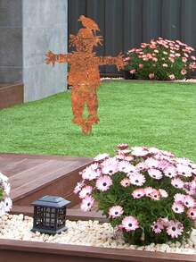 1pc Rusty Metal Scarecrow Fall Decor, Scarecrow Garden Sculpture, Harvest Wall Art, Scarecrow Garden Statues, Fall Outdoor Decor, Garden Ornaments For Thanksgiving, Halloween, Christmas