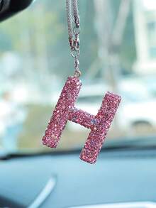 1pc Car Rearview Mirror Decoration With Full Diamond Letters Car Interior Pendant Car Interior Decoration Accessories - Pink - View 14