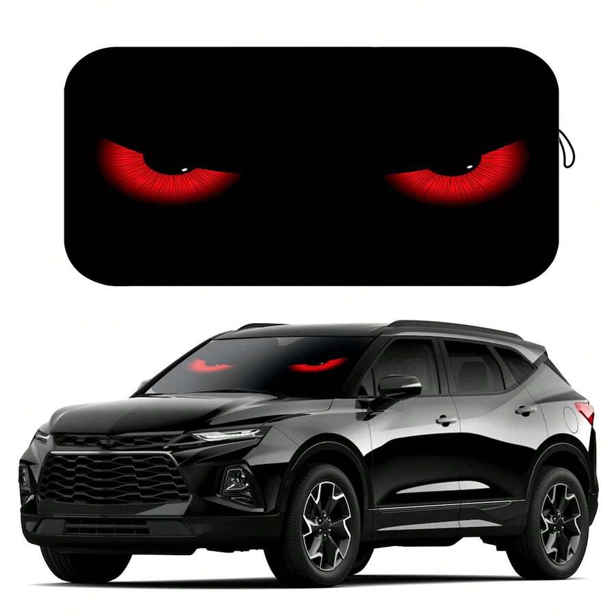 Easypie Selection 1pc Stylish Red Eyes Car Sun Shade - UV Ray Blocking, Foldable Windshield Protector With 4 Free Suction Cups, TPU Material, Perfect For SUVs & Cars, Beach Seaside Scenery Design - one-size - View 1