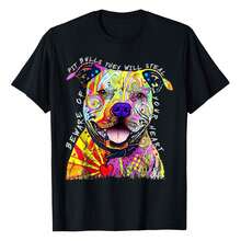 Funny Beware Of Pit Bulls, Dean Russo Pitbull Original T-Shirt Women Unisex Men S Cotton Short Sleeve T-Shirt, Perfect For Summer Adventures, 100% Soft Fabric, Ideal For Sports, Work, And Relaxation  - 黑色 - 查看 1
