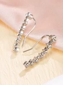 1 Pair Minimalist Single Row 7 Cubic Zirconia Design Women Earrings, Fashionable Summer Date Dress Accessories