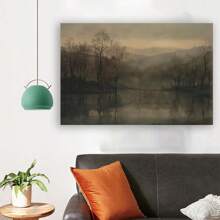 Framed Vintage Moody Abstract Landscape Painting | Dark Wall Art | Antique Rustic Forest Art Print | Nature Printable Poster | Dark Wall Decor