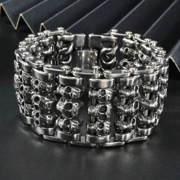 1 pieza Pulsera de acero inoxidable con diseño de calavera gótico oscuro y punk, estilo hip hop, rock y música underground, adecuado para hombres, para uso en fiestas, festivales musicales y actuaciones en el escenario, como regalo