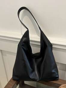 2026 New Fashion Solid Color Commuter Tote Bag, Minimalist Niche Design Underarm Bag, Stylish Large Capacity Shoulder Bag , Office - Black - View 8