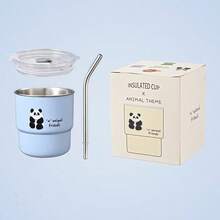 304 Stainless Steel Panda Coffee Cup With Straw Car Portable Water Bottle With Lid Bamboo Cup Luxury Cup Thermal Cup New For Summer