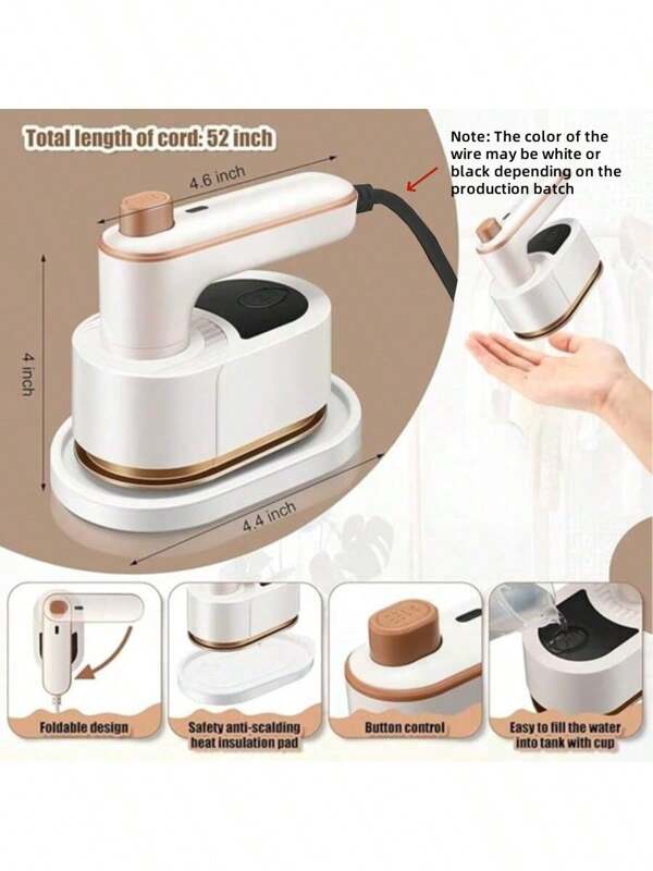 1pc Foldable Travel Steam Iron, Spray Function, Fast Heating, Compact Portable Mini Iron For Home And Travel Use, Fast Heating, Foldable, Rotatable, Non-Slip Handle (Note: All Products Undergo Factory Water Spray Testing, So There May Be Some Water Residue Inside When You Receive The Item, Which Is Normal)