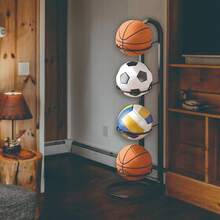 1 Stück 2/5 stöckiges Innen- und Außen Sportball Ausstellungsregal, für Fußball, Volleyball und Basketball, Aufbewahrungsorganizer Regal für Wohnzimmer, Garage, Schlafzimmer, Basketballhalter - Verschiedenfarbig - Übersicht 6