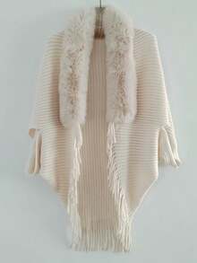 1 件女式宽松蝙蝠袖斗篷开衫毛衣，针织披肩领外套，适合室内和室外，时尚套头衫适合日常穿着，秋冬