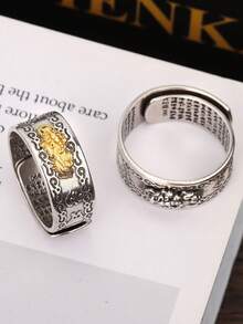 Feng Shui PiXiu Adjustable Ring Mantra Protection Wealth Ring For Men Women - Bạc - Xem 6