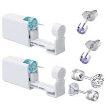 2 pezzi Set piercing orecchie monouso con punte integrate, 2 pezzi orecchini con zirconia cubica - Kit sicuro per piercing delle orecchie