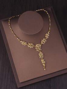 Original High-End And Atmospheric Bridal Accessories For Women's Wedding Fashion, Long Goldn Necklace Earrings Set Necklace, Wedding Dress Set Necklace, Stage Performance Banquet Party Halloween Dress Accessories Necklace - Bộ vòng cổ + hoa tai - Xem 4