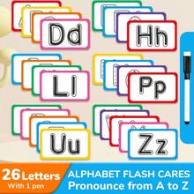 beartale 26Pcs Dry Erase ABC Alphabet Kids Early Educational Flash Cards - Write And Wipe Laminated ABC Letter Tracing Practice Card, Uppercase And Lowercase Letters Practice Spelling With Cute Illustrations To Associate Letters With Objects, Intelligence Games For Children, Kids Toys, Party Favors For Kids, Travel Toys, Montessori Toys, School Supplies, Kids Birthday Gift, Back To School, Welcome Learn