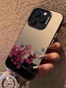 Funda de teléfono con revestimiento chapado colorido y diseño a prueba de golpes, pintada con rosa negra, adecuada para 15, 16, 16 Pro Max, 14 Pro Max, 13, 11 Pro, 12, XR, 7/8, Galaxy A13 4G, A14, A04, A34