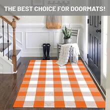 Door 27.5 X 43 Red White Striped Washable Area Rug Front Porch, Winter Decor - Orange and White - View 9