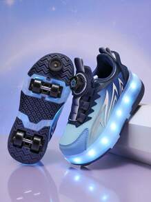 Migające rolki LED dla dziewcząt, 2 w 1, zdejmowane kółka, odpowiednie na wiosnę, lato, jesień i zimę, modne uliczne kraciaste buty do jazdy na rolkach z rzepem i akumulatorem litowo-polimerowym, oddychająca cholewka z poliuretanu i trwała podeszwa zewnętrzna z TPR, odpowiednie dla aktywnych dzieci poniżej 14 lat