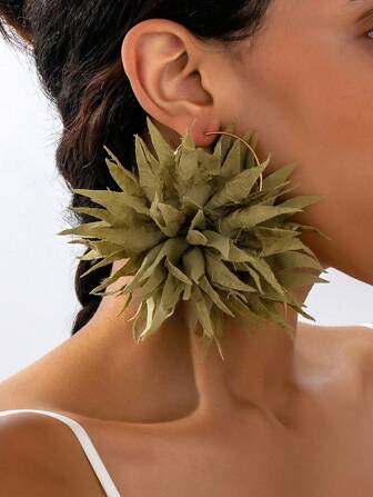 1 Pair Oversized Floral Geometric Fabric Hoop Earrings, Elegant & Stylish For Women