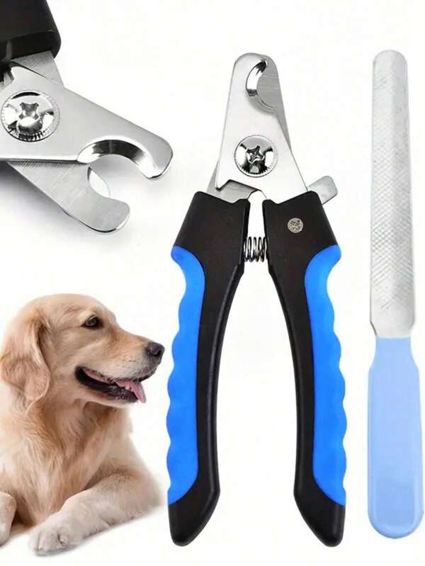 Coupe-ongles et meuleuse d'animaux de compagnie professionnels en acier inoxydable - Taille-ongles ergonomique pour chats et chiens avec garde de sécurité, poignée rose, inclut une lime/meuleuse à ongles - Coupe-ongles manuels durables, convient pour un usage domestique, ongles et griffes épais, lames aiguisées