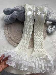 Bow & Lace Leg Warmers - Y2K Sweet Lolita Style, Knee High Socks - 891 Green - View 11