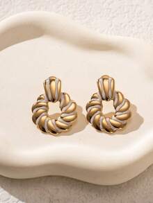 一对 18K 金色金属滴油几何斑马纹夸张独特耳饰