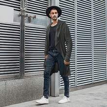 Men's Long Hooded Cardigan Ruffle Shawl Collar Drape Cape Overcoat Asymmetric Hem Open Front Hooded Cardigan - Grey - View 11