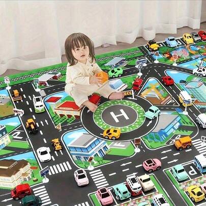 1pc Large Non-Woven City Traffic Game Mat, Waterproof & Moisture-Proof, Modern Style Interactive Road Map, Suitable For Children's Toy Car Play, Room Decor, Educational Tool, Back To School