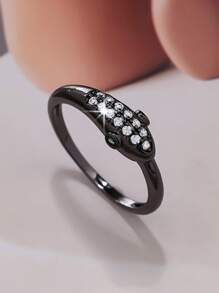 1pc Fashion Geometric Cross CZ Decor Double Layer Ring, Suitable For Daily Wear & Decoration For Women